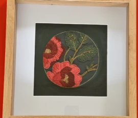 Tableau fleur laine rouge